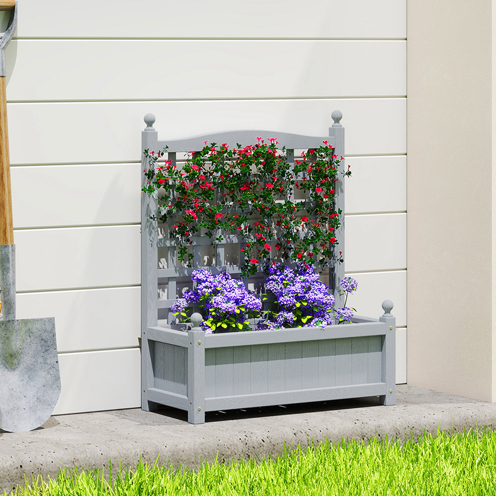 Outsunny Grey Wooden Raised Garden Bed Planter with Trellis 2.5 x 1 x 2ft Image 2