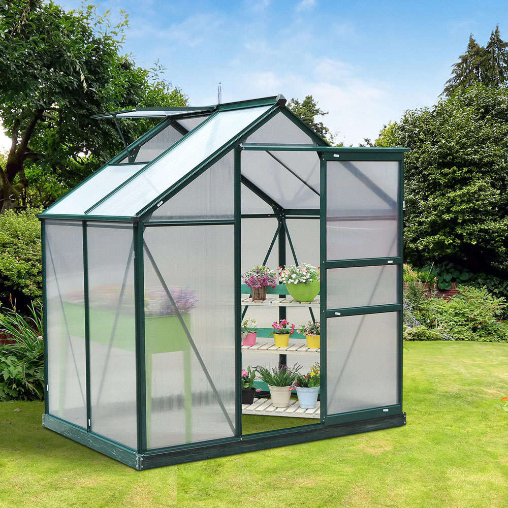Outsunny 6 x 4ft Green Polycarbonate Greenhouse Image 2