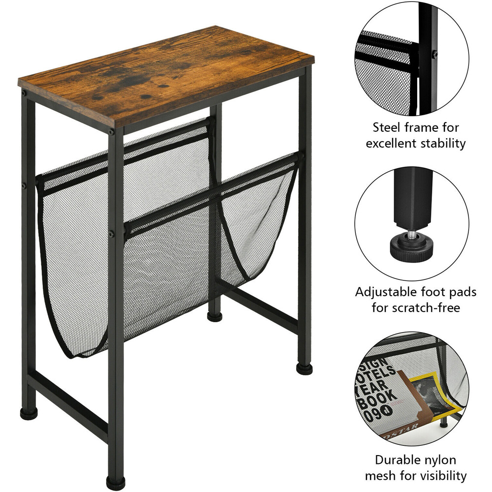 Costway Narrow End Table with Mesh Magazine Holder Image 5