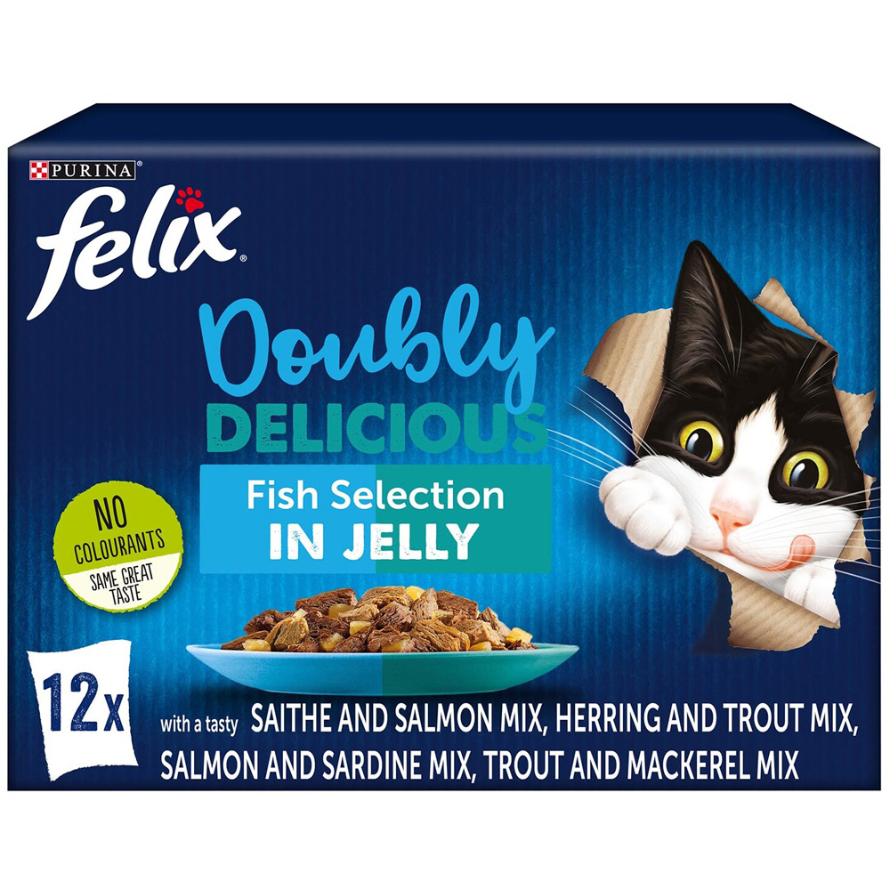 Felix Doubly Delicious Fish Selection in Jelly Wet Cat Food 100g 12 Pack Image 1