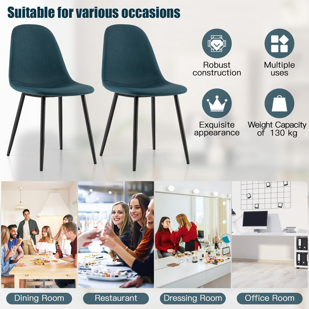 Costway Set of 2 Blue Upholstered Dining Chair Image 4