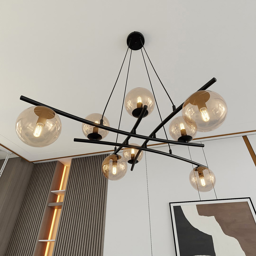 Emibig Essa 8 Light Amber Shade Black E14 Ceiling Pendant Light Image 6