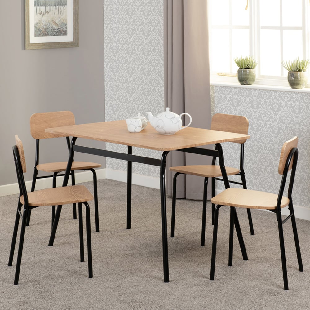 Seconique Warren Russet Oak Effect 4 Seater Dining Table Set Black Image 1