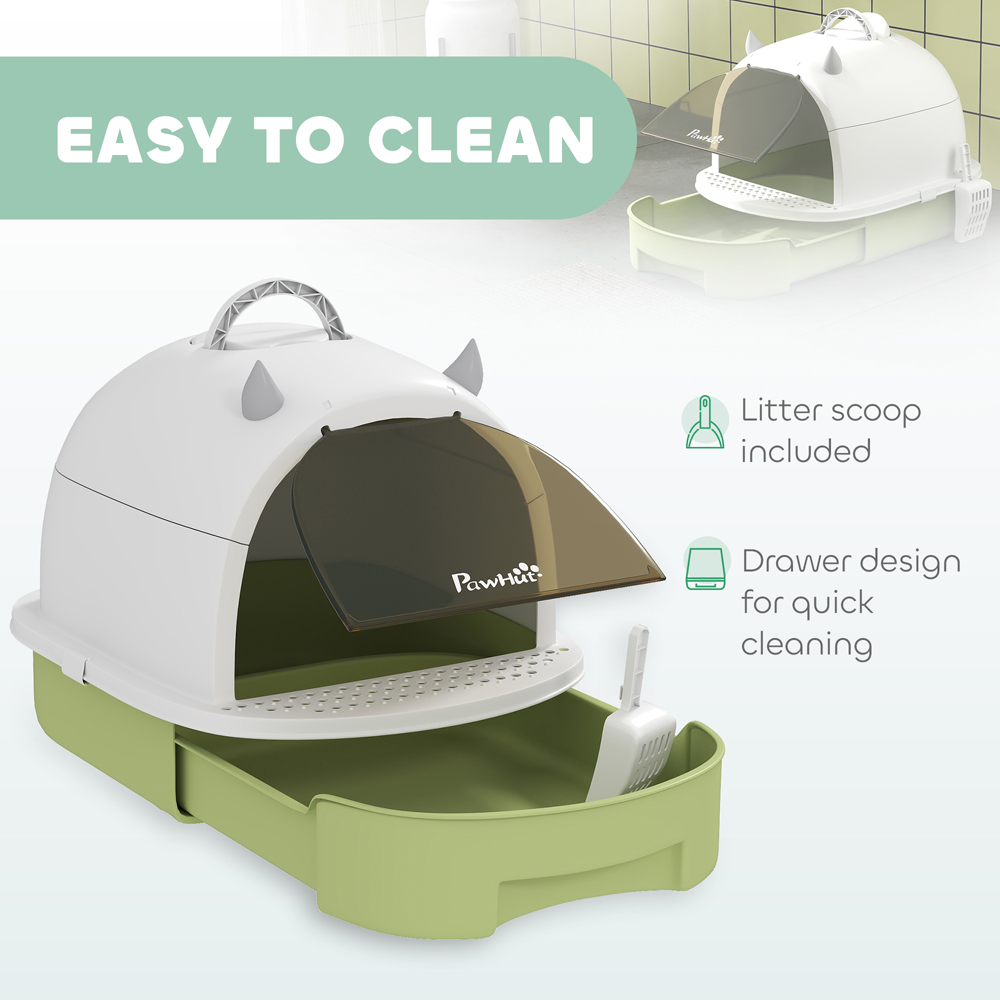 PawHut Green Enclosed Cat Litter Box with Lid and Pull-Out Drawer Image 6