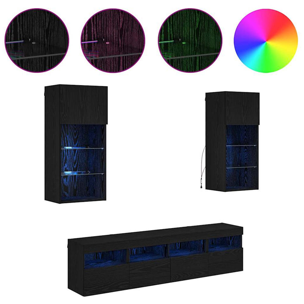 vidaXL LED Black Oak TV Wall Unit Image 8