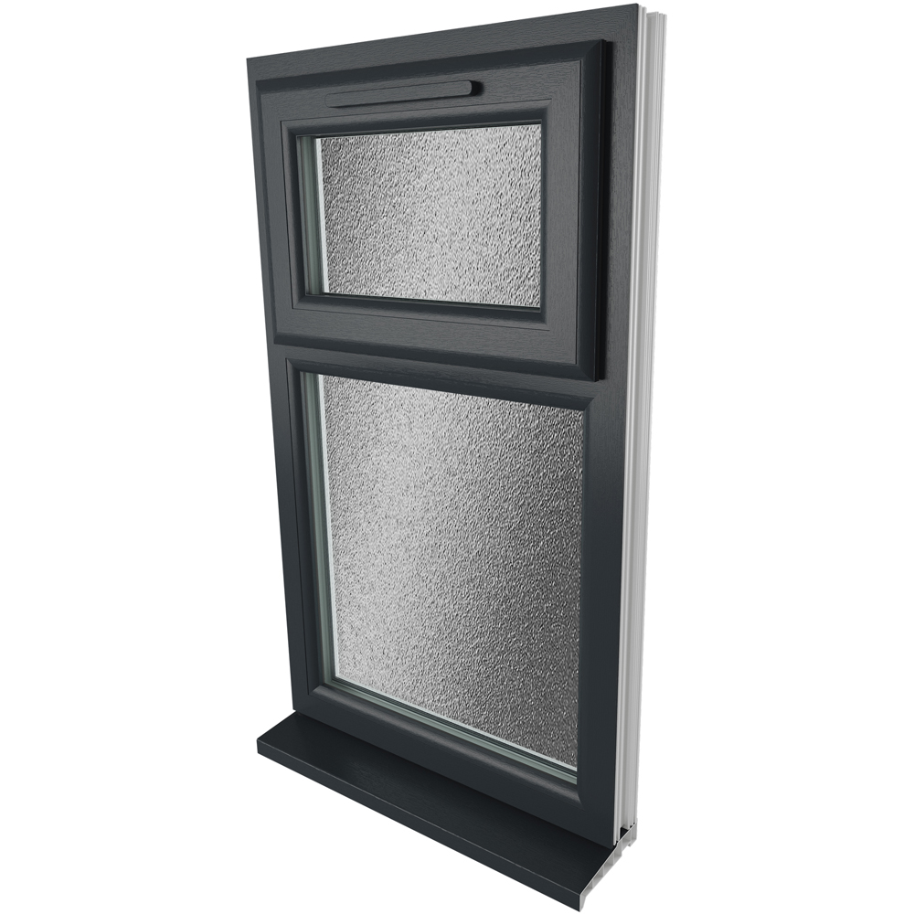 Crystal uPVC Double Glazed Window Top Hung Over Fixed Light Grey White Obscure Glass 905x1040mm Image 9