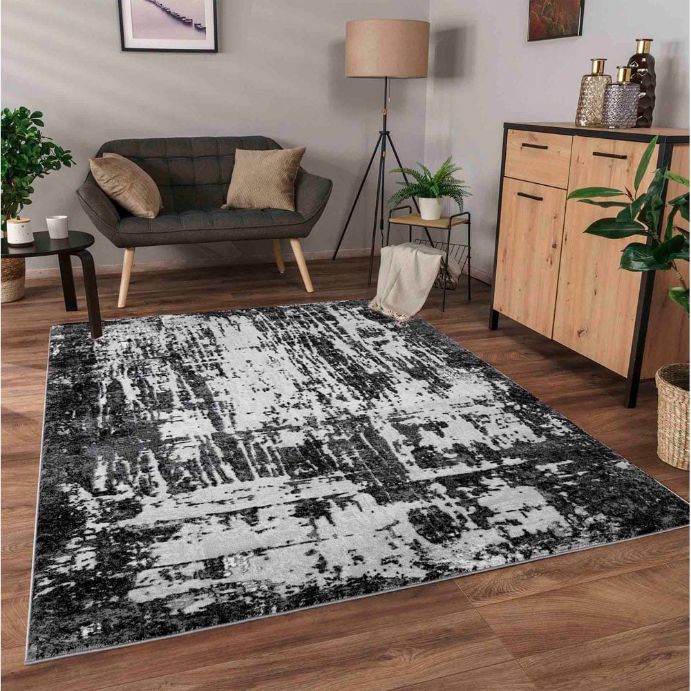 Desire Rugs Serenity Black Abstract Abrasion Rug 80 x 150cm Image 4