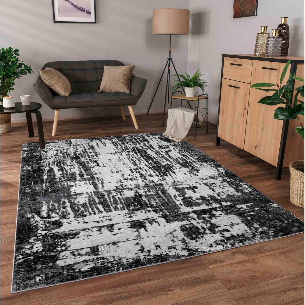 Desire Rugs Serenity Black Abstract Abrasion Rug 160 x 230cm | Wilko