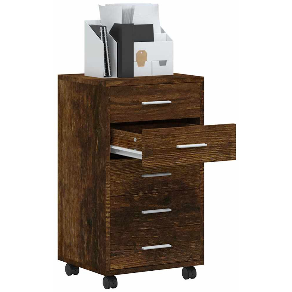 vidaXL 5 Drawer Smoked Oak Bedside Cabinet Image 3