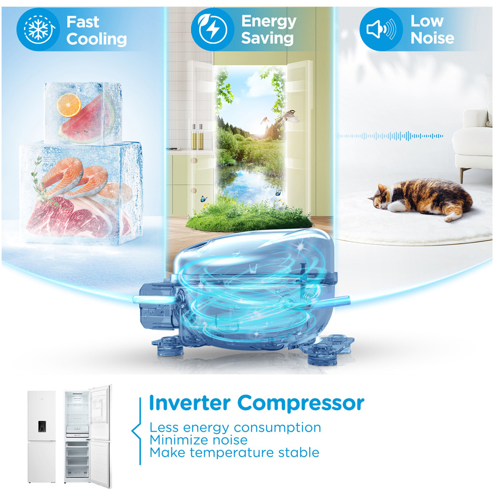 Midea MDRB379FGD01W White Total No Frost 273L Combi Fridge Freezer with Non-Plumbed Water Dispenser Image 7