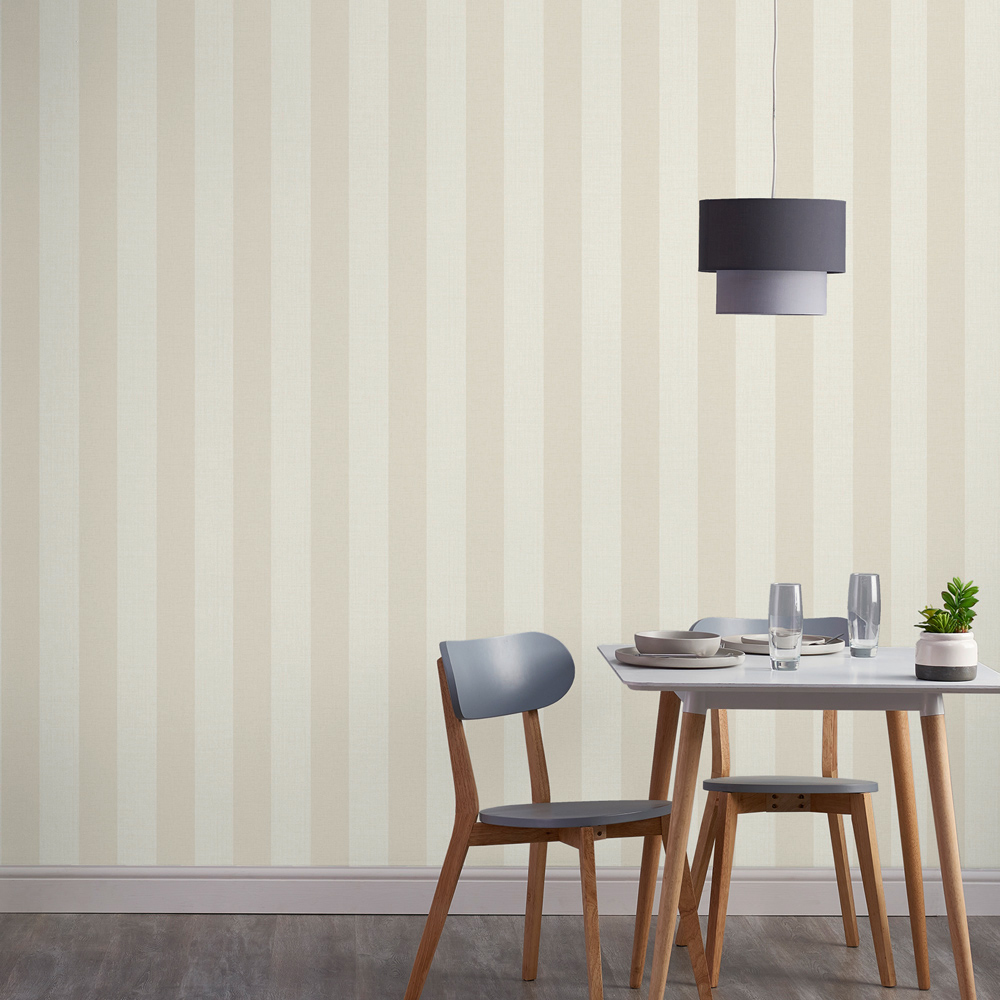 Grandeco Classic Wide Stripe Beige Textured Wallpaper Image 3
