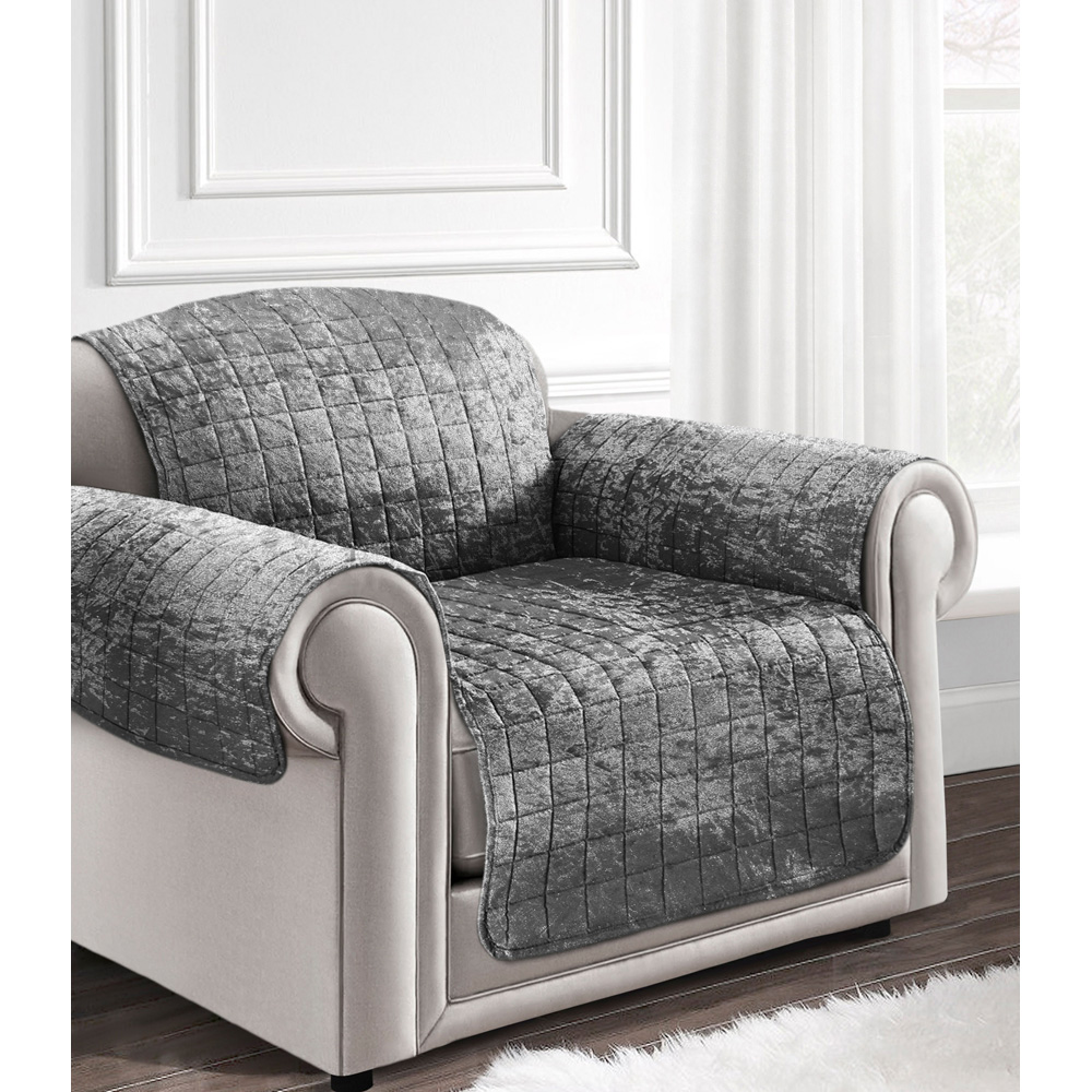 Homerepublic Silver Crushed Velvet Water-Repellent Sofa Chair Protector Image 2