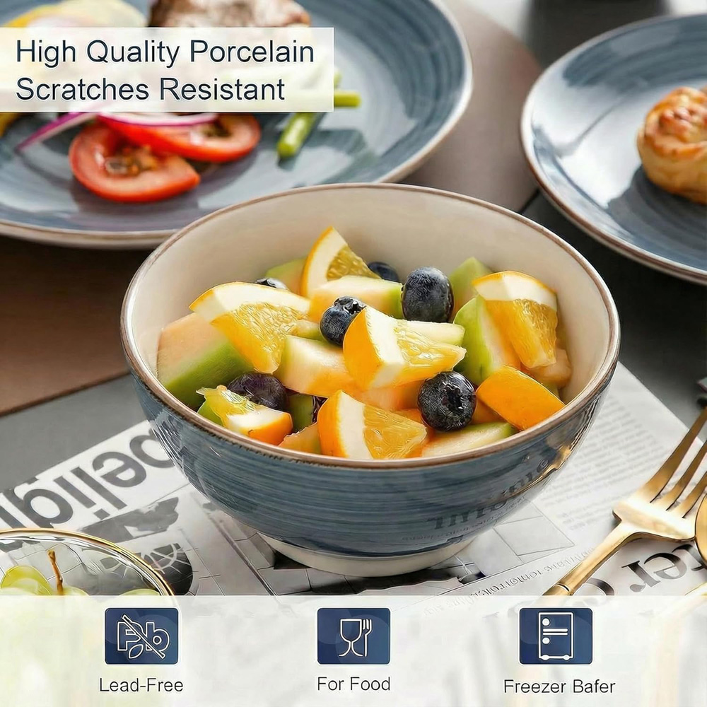 Alivio Spiral Glaze Grey Lead-Free Porcelain 16 Piece Dinner Set Image 6