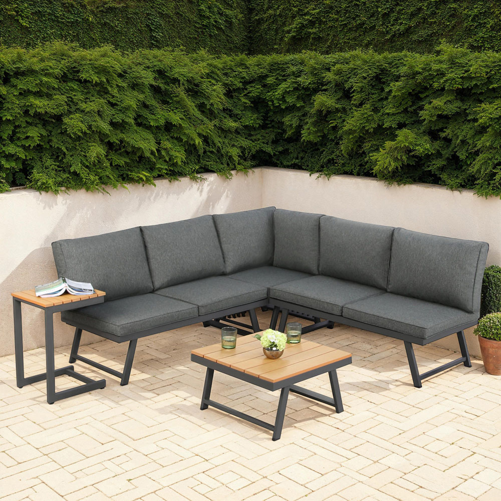 Home Garden Direct Monaco 4 Seater Black Lounge Corner Sofa Set Image 1