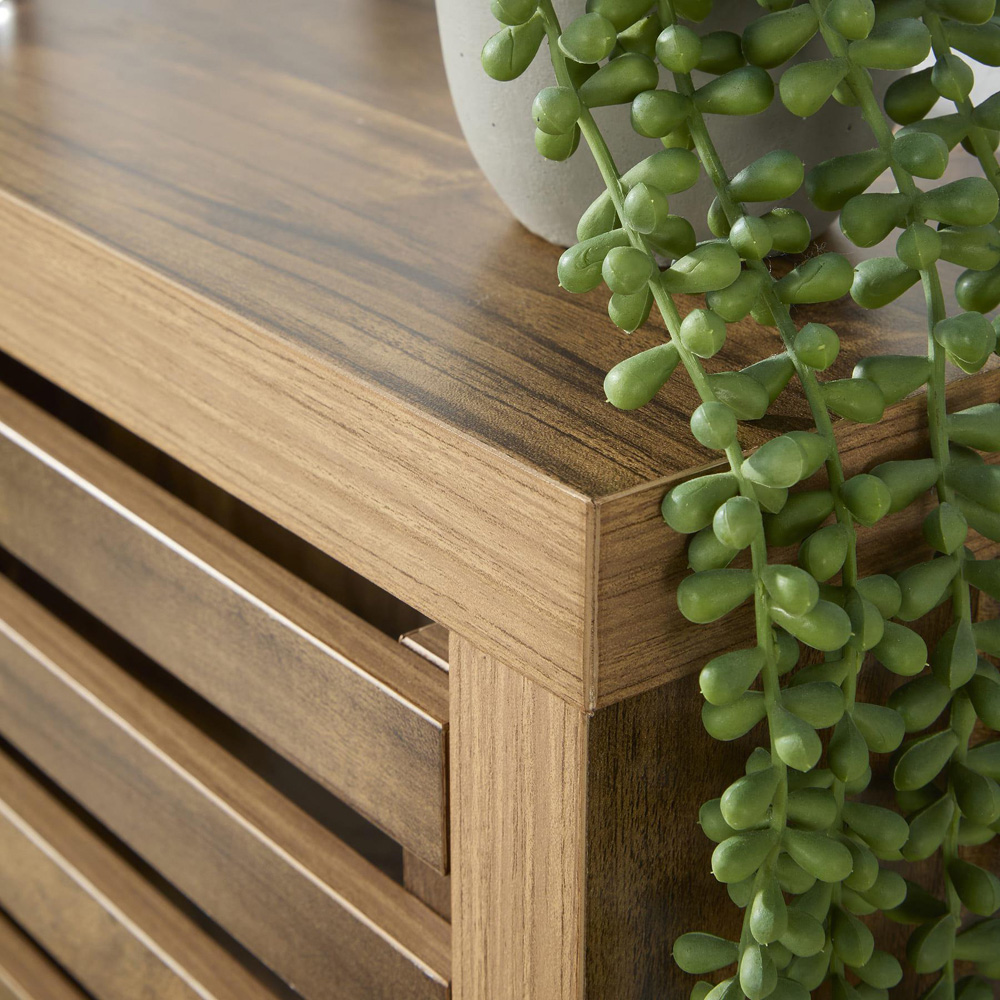 Home Source Luna 3 Flip Down Door Oak Slatted Shoe Cabinet Image 3