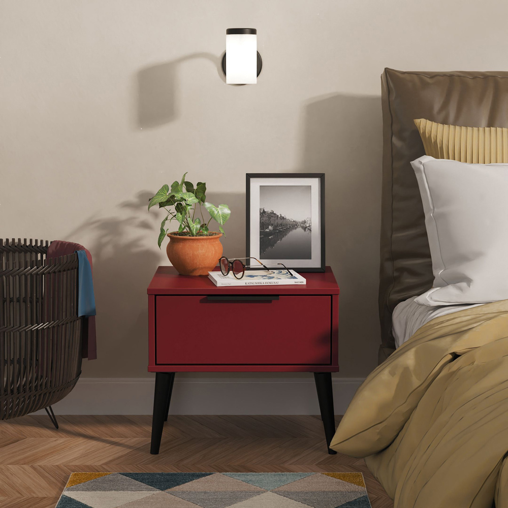 Crowndale Hong Kong Single Drawer Matt Red and Black Side Table Ready Assembled Image 7