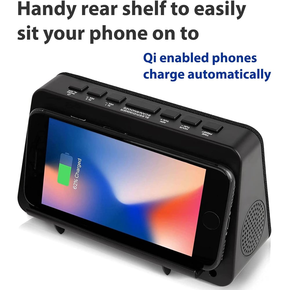 Grouptronics GTQ-RENEW Black Wireless Charging Alarm Clock Radio Image 4
