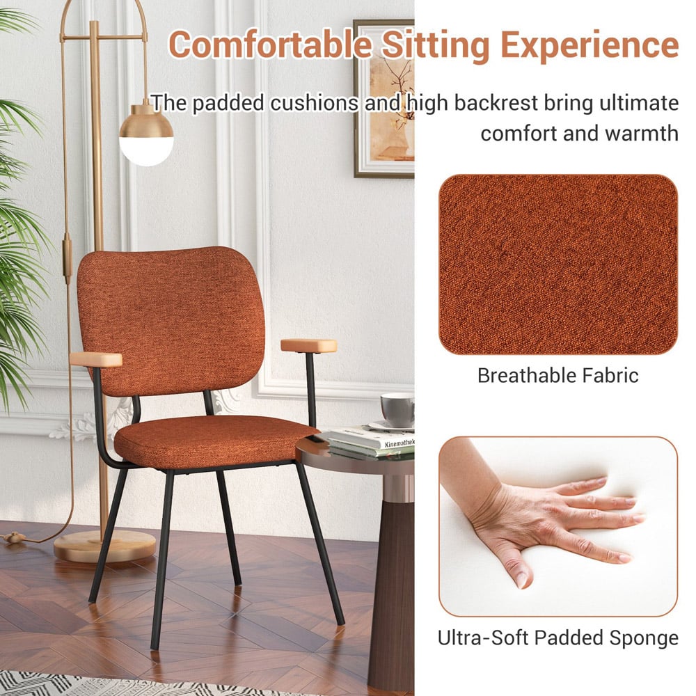 Costway Set of 2 Orange Linen Dining Chair Image 5