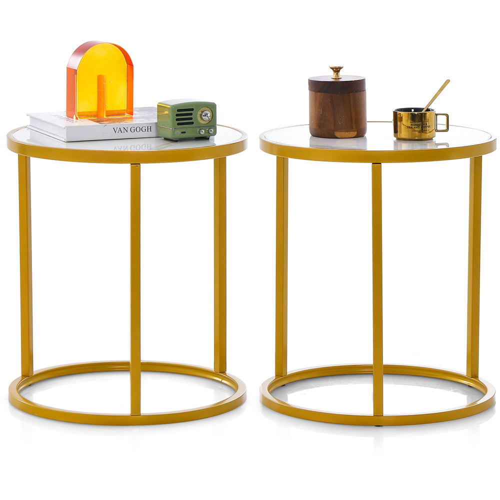 Costway Golden Marble Top Round Side Table Set of 2 Image 3