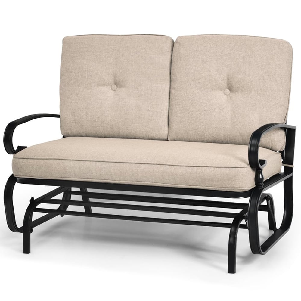 Costway 2 Seater Beige Patio Glider Chair with Cushions Image 2