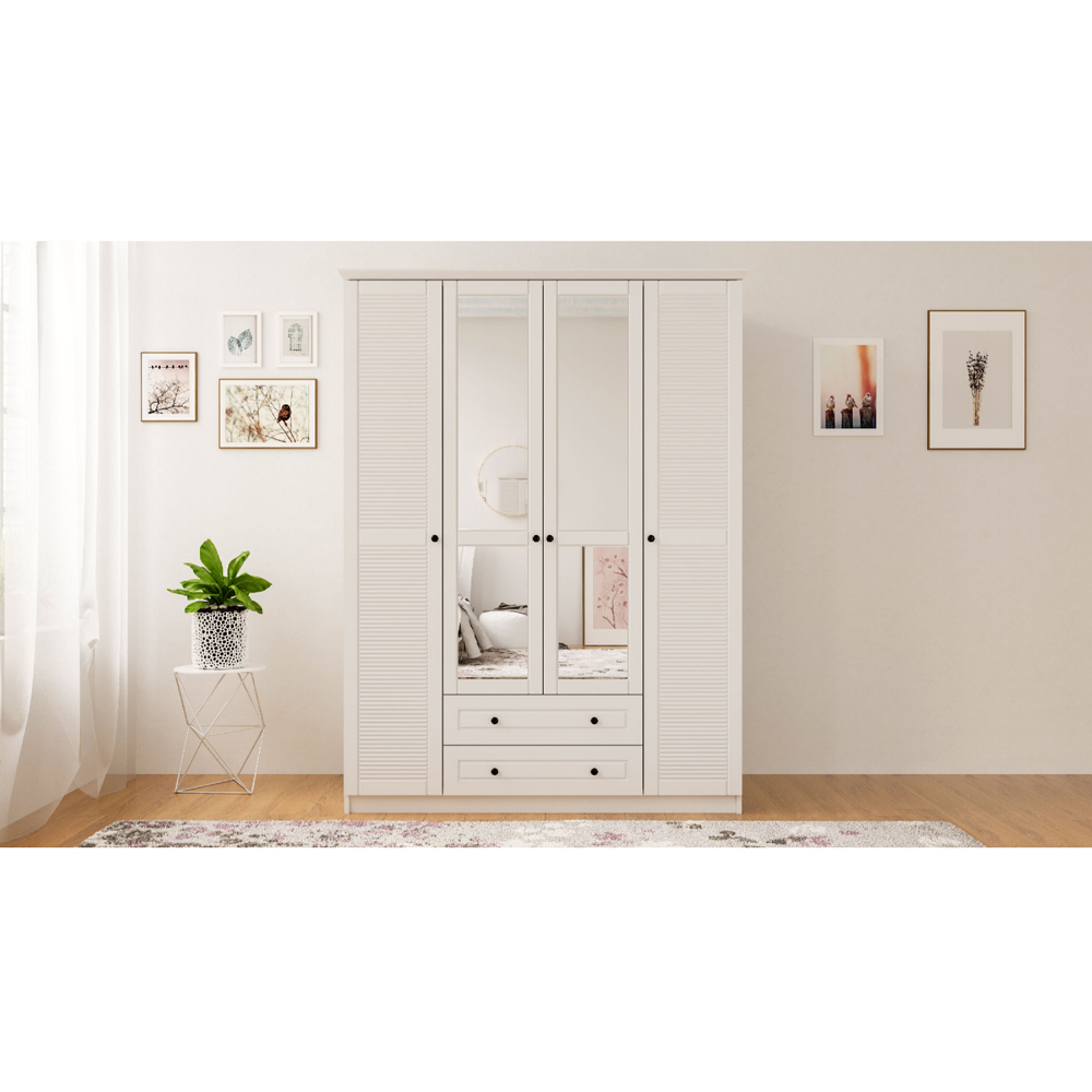 Evu VOLET 4 Door 2 Drawer White XL Mirrored Wardrobe Image 4
