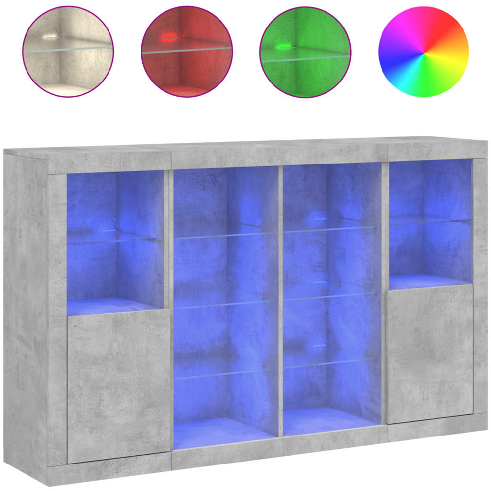 vidaXL 2 Door 12 Shelf Concrete Grey Wooden Sideboard with LED Lights 3 Piece Image 9