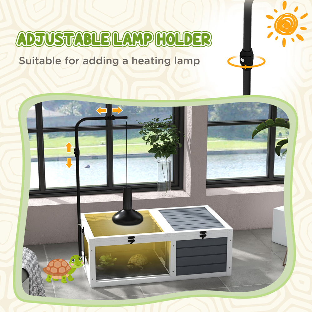 PawHut Grey Wooden Tortoise House with Adjustable Lamp Holder Image 5