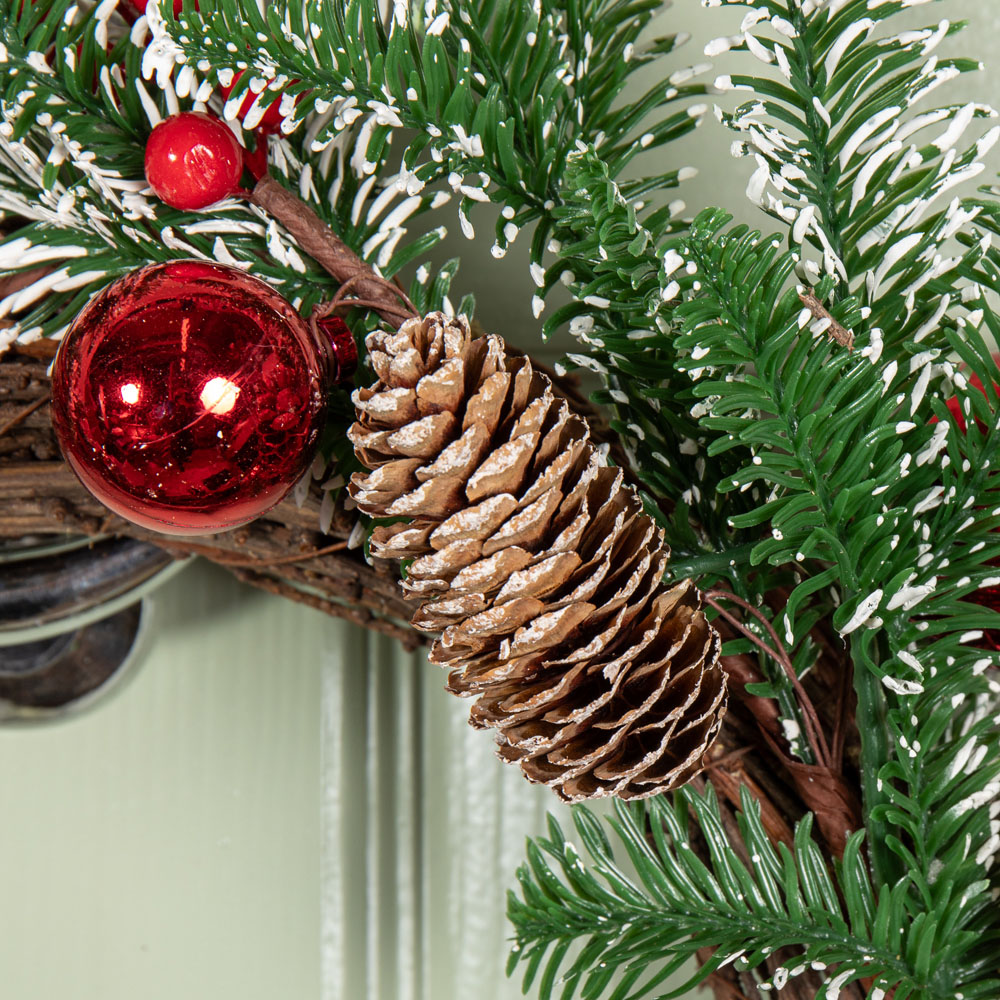 Samuel Alexander Pinecone Wreath with Red Berries and Baubles 50cm Image 5