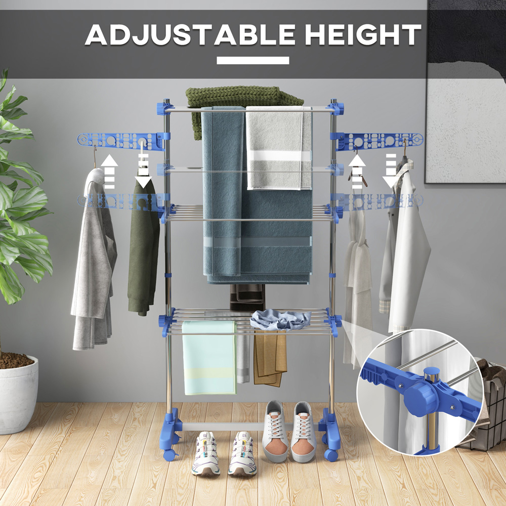 HOMCOM 3-TierBlue Large Stainless Steel Clothes Airer Image 8