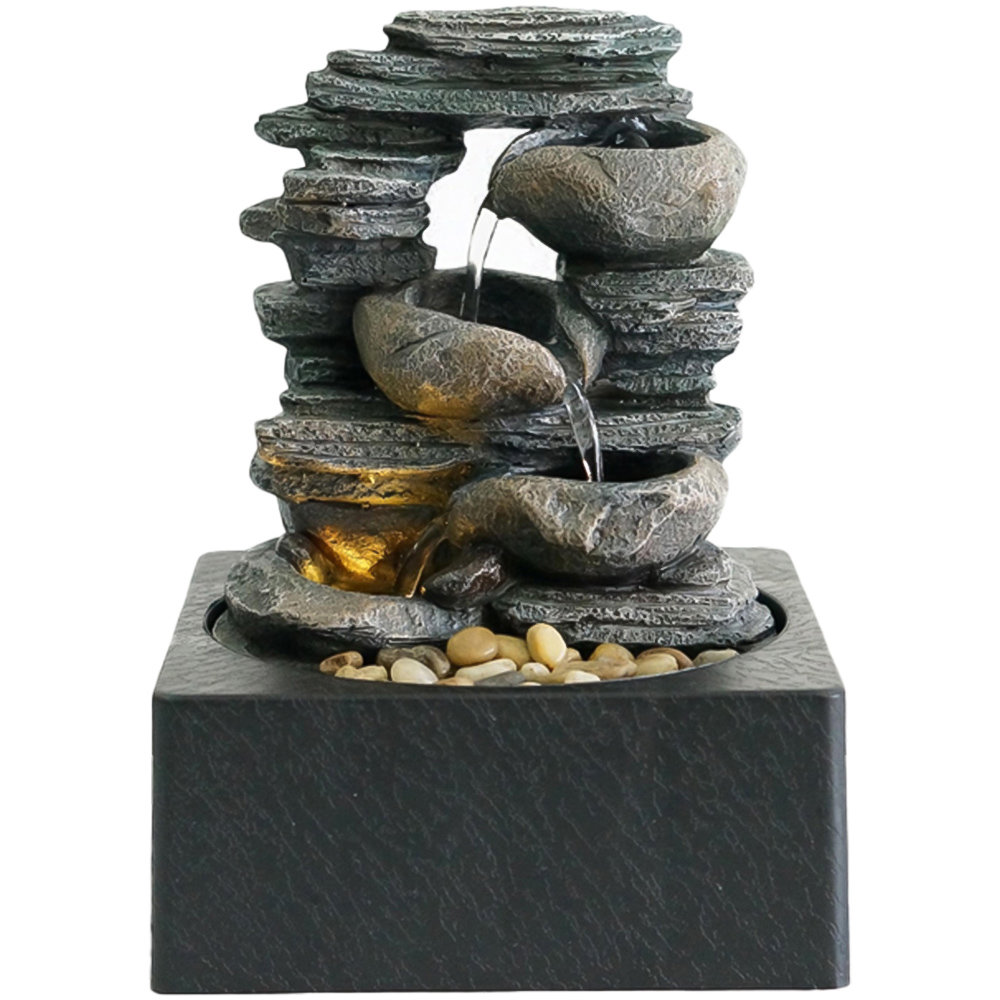 Acacia Home Black Rock and 3 Bowls Tabletop Fountain Image 1