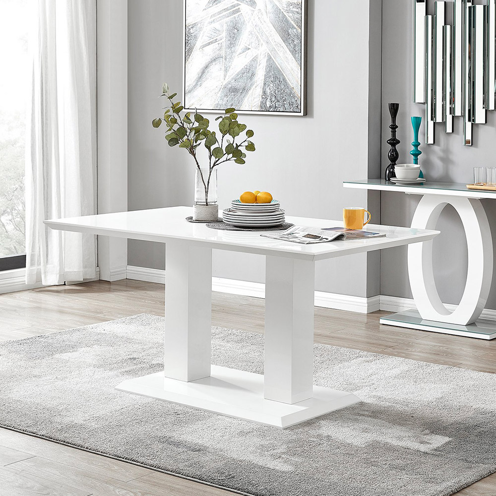 Furniturebox Molini Solara 6 Seater Dining Set White High Gloss and Black Image 2