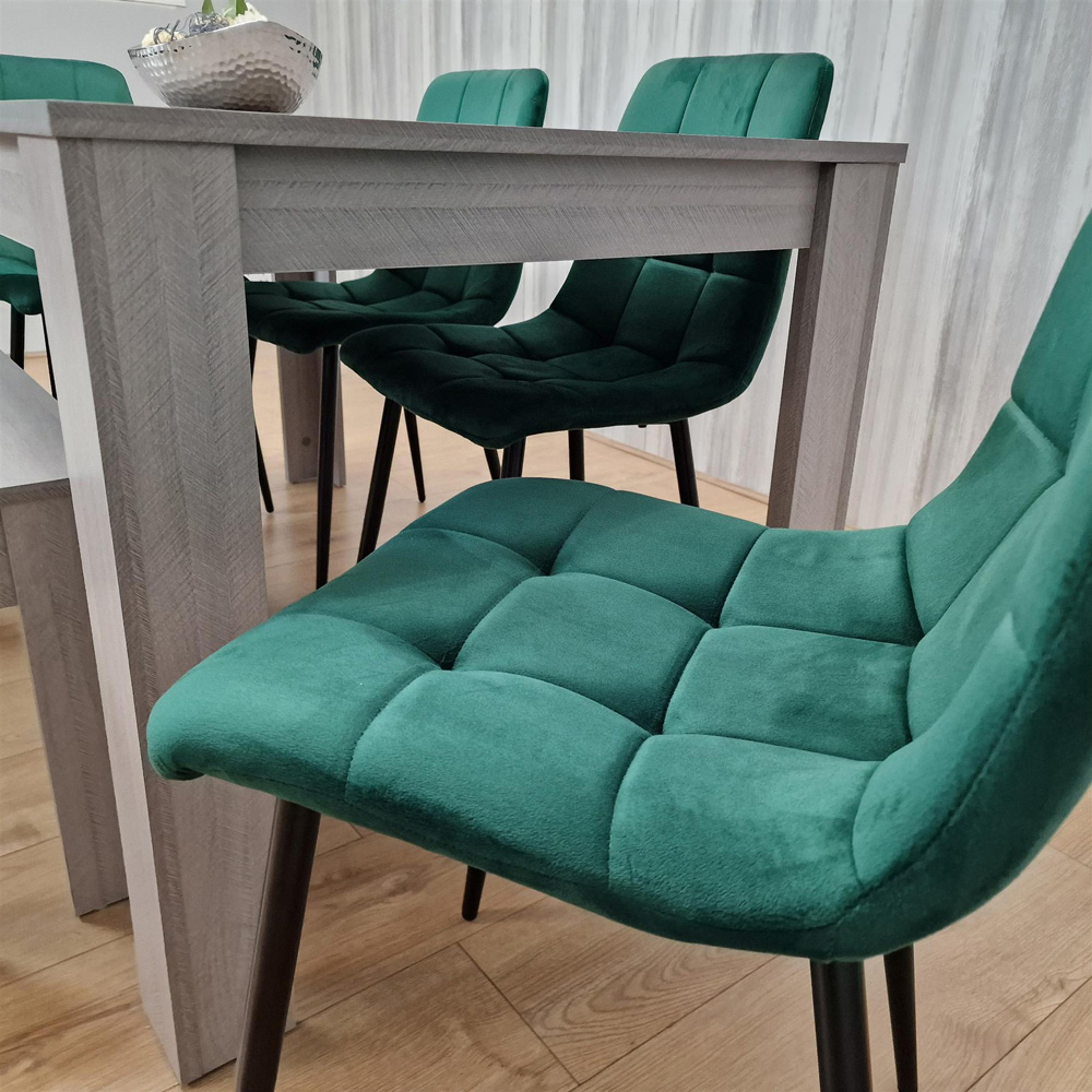 Portland 6 Seater Velvet Dining Bench Set Grey and Green Image 3