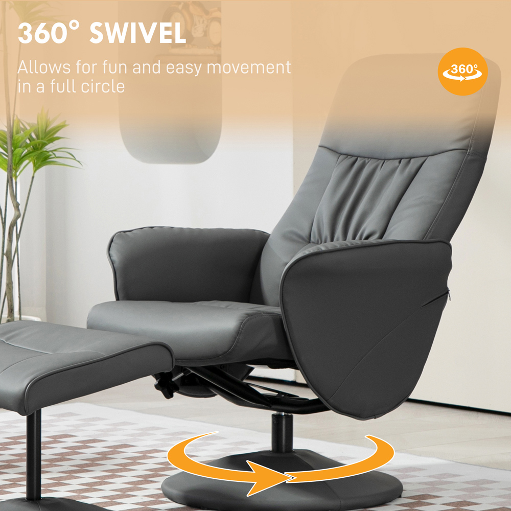 Portland Grey PU Leather Armchair with Footrest Image 5