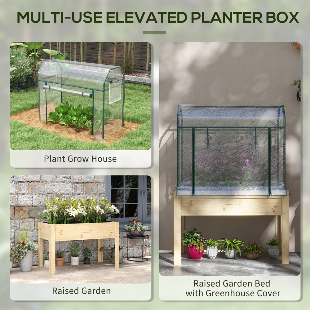 Outsunny Wooden Raised Planter with Greenhouse Cover and Bed Liner Image 6