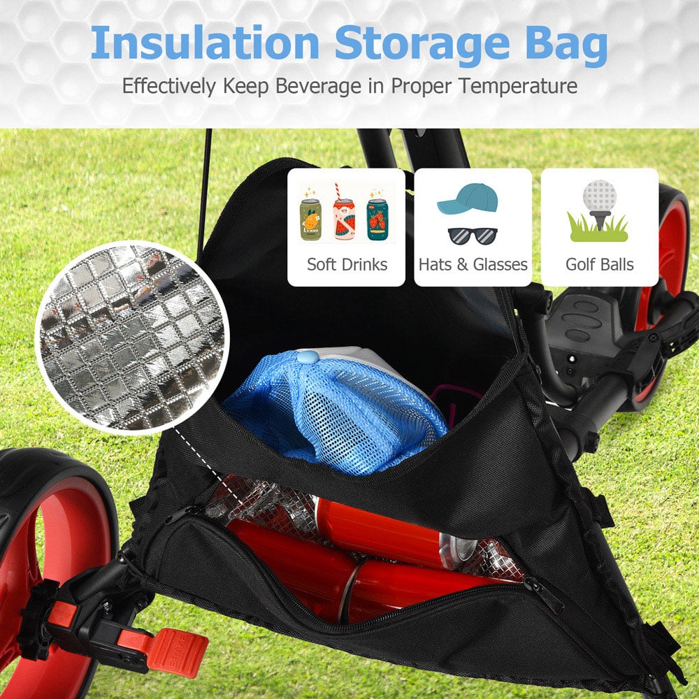 Costway Red 3 Wheel Golf Push Pull Cart with Adjustable Height Handle Image 7