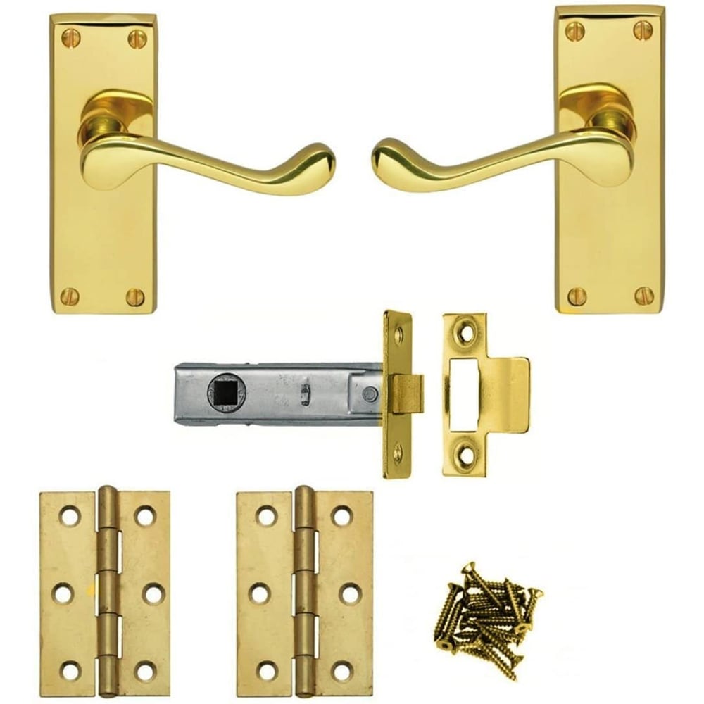 Golden Grace Polished Brass Victorian Scroll Door Handle Pair 120 x 40mm Image 1