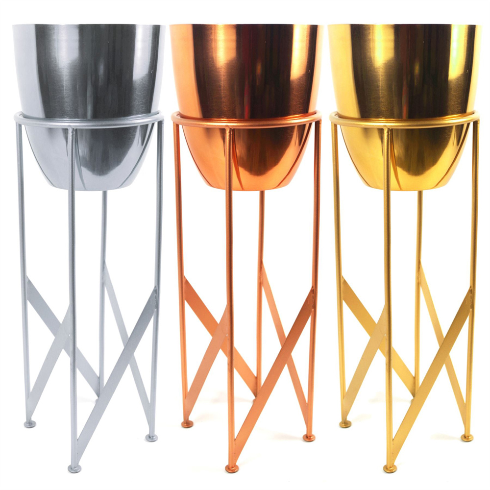 Leaf Silver Metal Stand and Planter Set 55cm Image 2