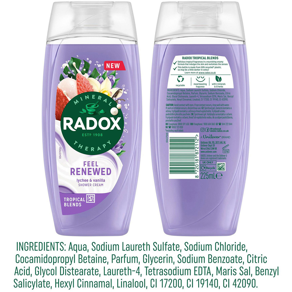 Radox Mineral Therapy Feel Renewed Lychee and Vanilla Moisturising Shower Cream 225ml 6 Pack Image 7