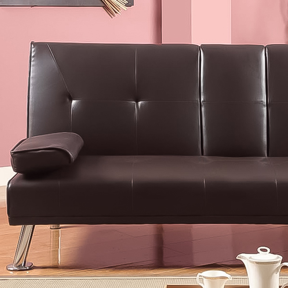 Brooklyn 2 Seater Brown Faux Leather Italian Sofa Bed with Cup Holder Image 3