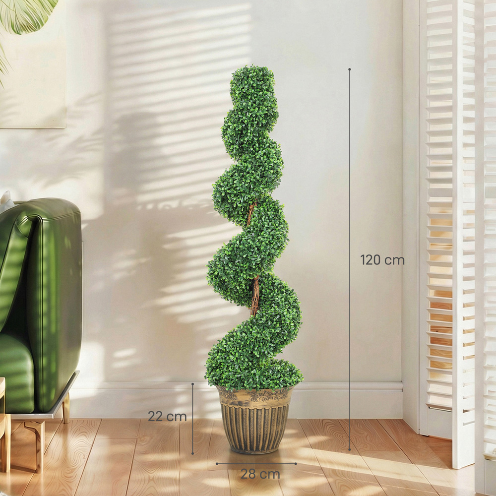 HOMCOM Potted Artificial Topiary Spiral Boxwood Trees Set of 2 Image 9