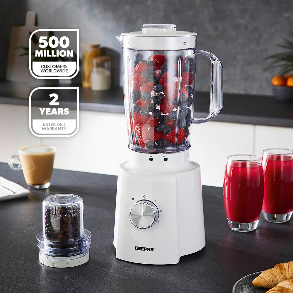 Geepas GSB44118UK-WT White 1.6L 2-in-1 Food Jug Blender and Mini Coffee Spice Grinder 650W Image 2