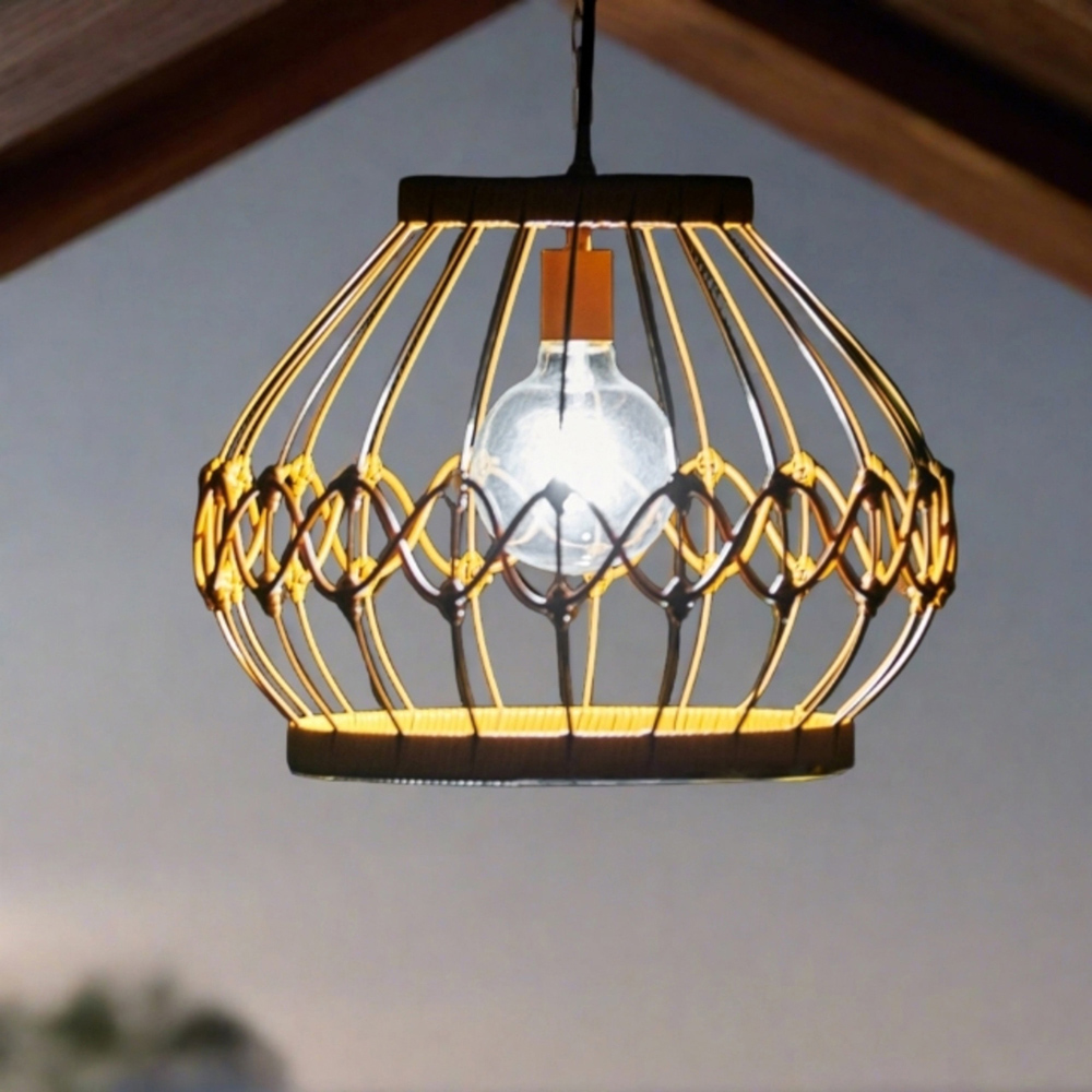 Teamson Home Open Weave Lantern Patio Solar Pendant Light Image 2