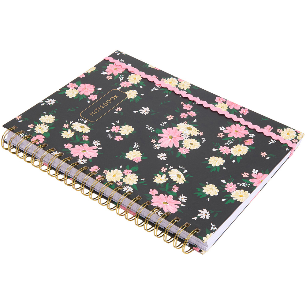 Black and Pink Floral A4 Notebook Image 3