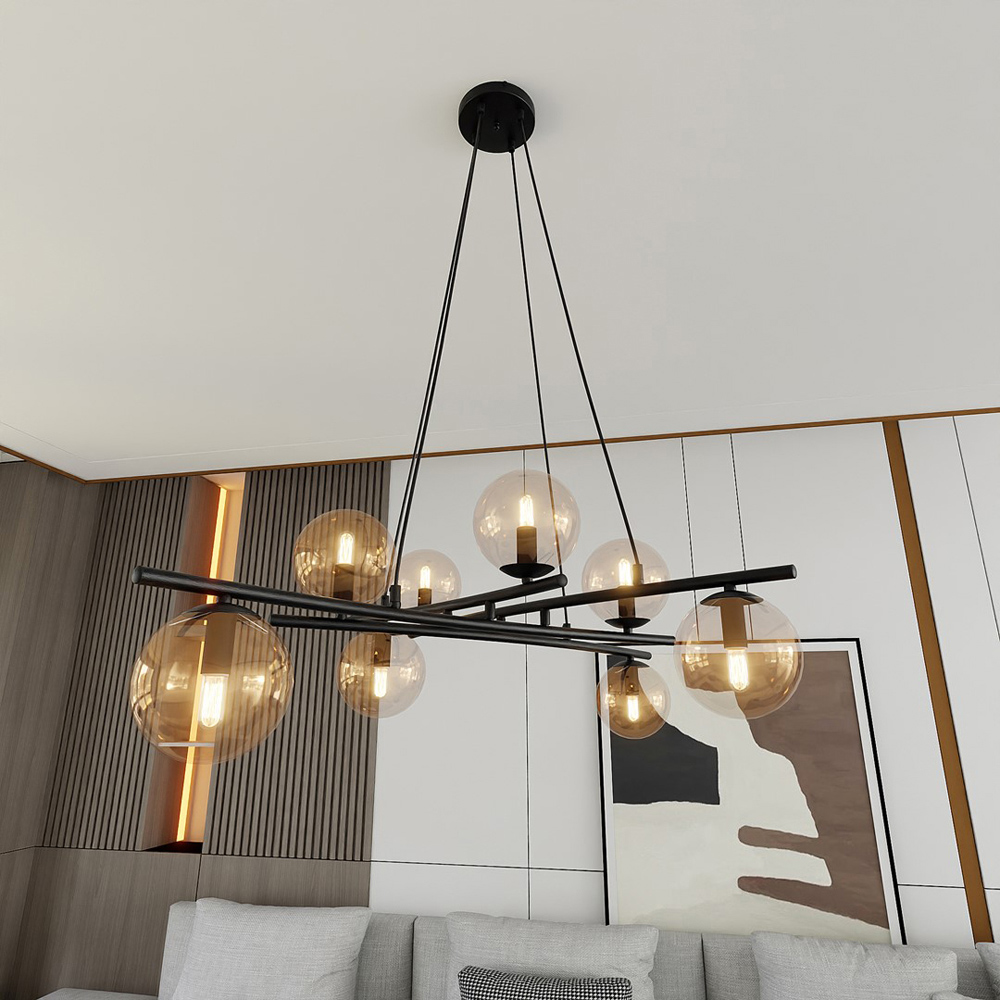 Emibig Essa 8 Light Amber Shade Black E14 Ceiling Pendant Light Image 5