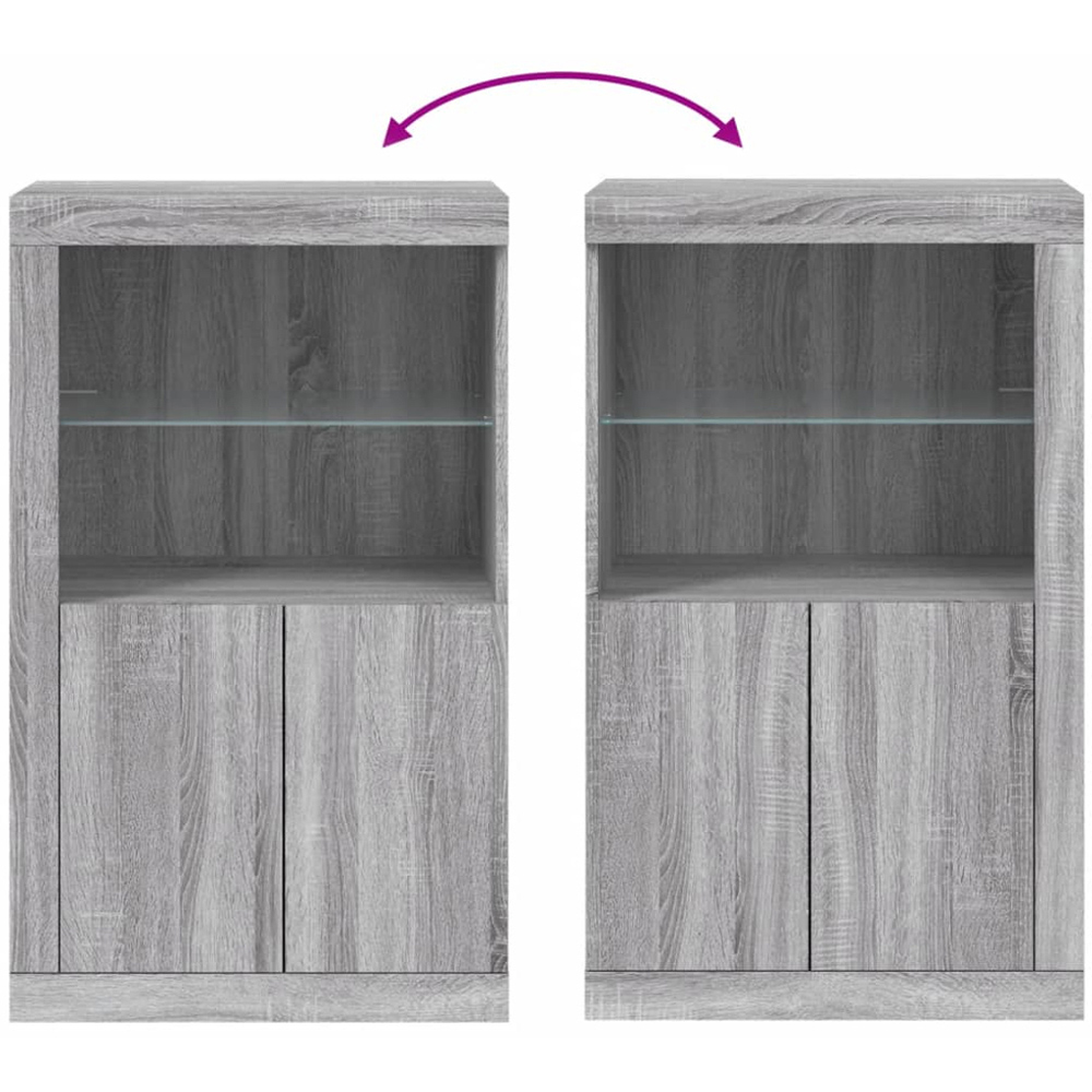 vidaXL 2 Door 2 Shelf LED Grey Sonoma Oak Side Cabinet Image 8