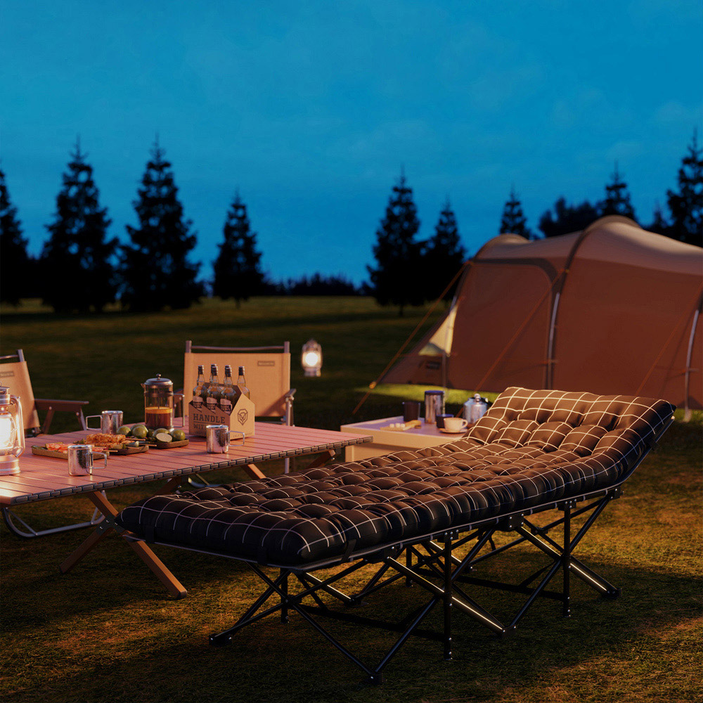 Outsunny Single Black Folding Camping Cot with Mattress Image 7
