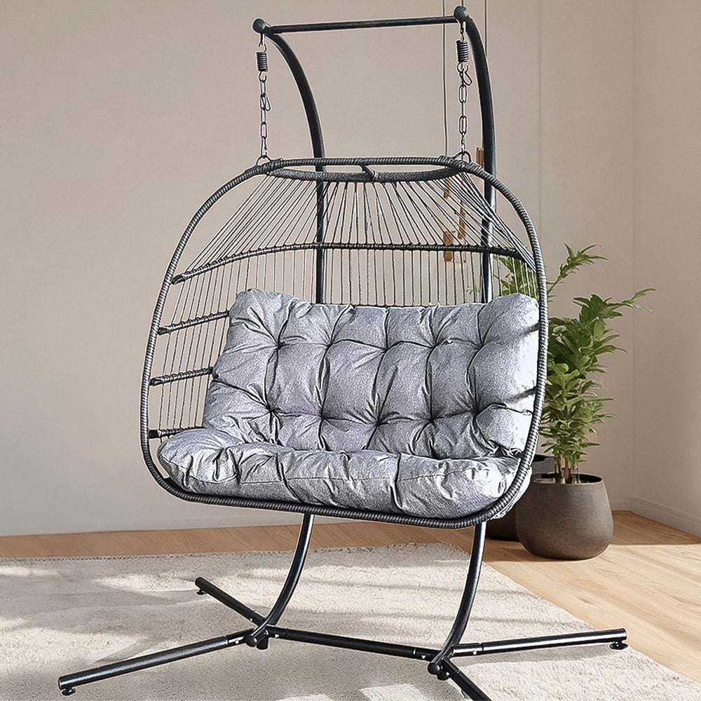 Home republic Miami 2 Seater Black Egg Chair with Cushion Image 1