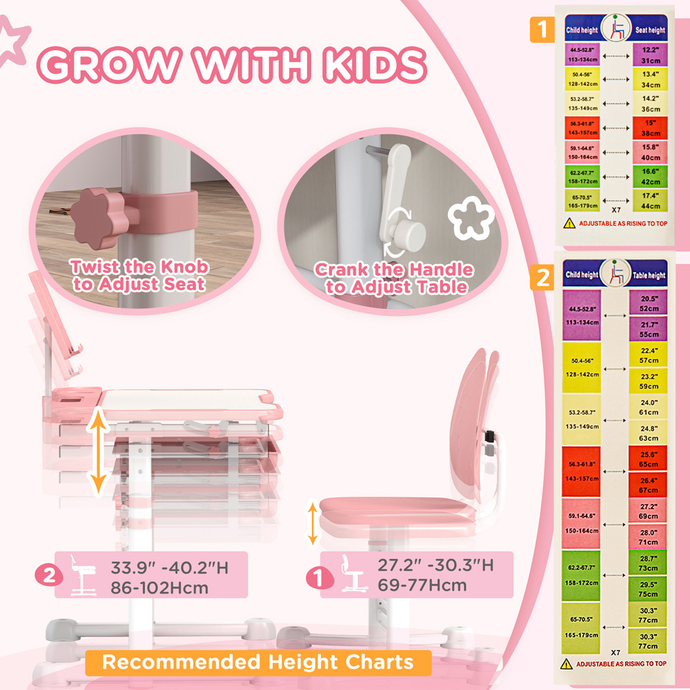 AIYAPLAY Pink Kids Tiltable Desk and Chair Set Image 5