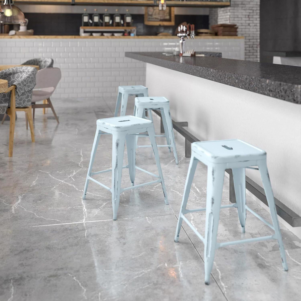 FWStyle Pastel Blue Assembled Steel Bar Stool Set of 4 Image 3