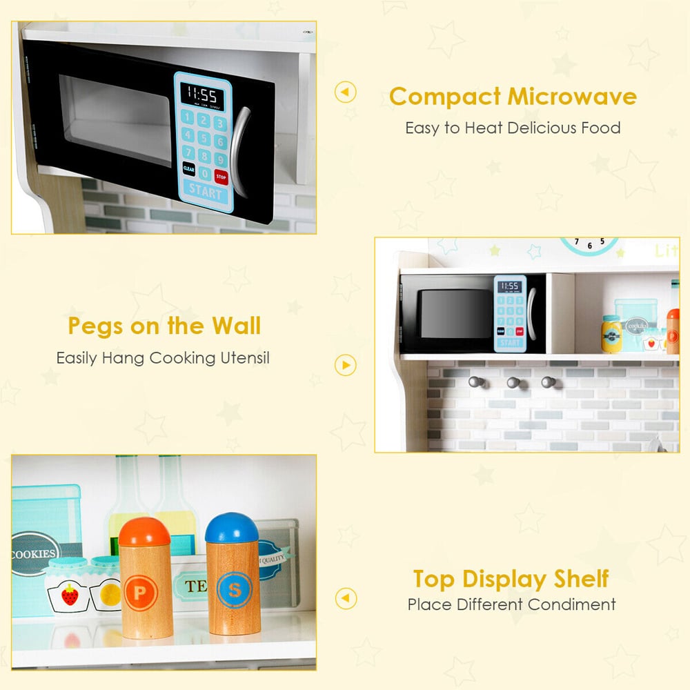 Costway Wooden Play Kitchen with Utensil Set Image 8